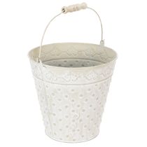 Product Decorative bucket, whitewashed, with handle, Ø20.5cm, metal planter decoration