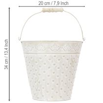 Product Decorative bucket, whitewashed, with handle, Ø20.5cm, metal planter decoration