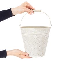 Product Decorative bucket, whitewashed, with handle, Ø20.5cm, metal planter decoration