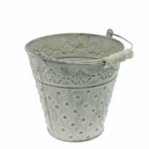 Decorative bucket planter dotted metal green Ø15.5cm white washed