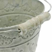 Product Decorative bucket, washed white, with handle Ø20.5cm, planter, metal decoration