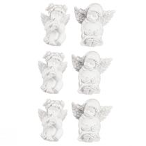 Product Decoration angel with heart grave decoration white polyresin H5cm 6pcs