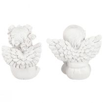 Product Decoration angel with heart grave decoration white polyresin H5cm 6pcs