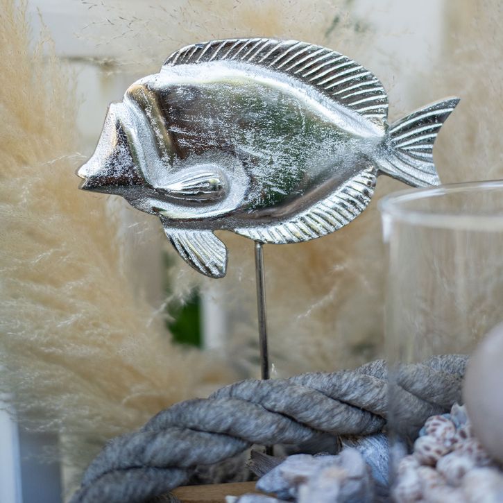 Product Decorative fish, maritime decoration, fish made of silver metal, natural color H28.5cm