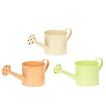 Product Decorative watering can set in pastel salmon, green, yellow-green - metal planter Ø11cm H10cm, 8 pieces