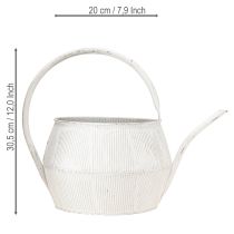 Product Decorative Watering Can White Vintage Metal Grooved Flower Pot 25cm