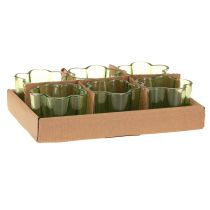 Product Decorative glass tealight holder flower shape green Ø7.5cm H6cm 6pcs