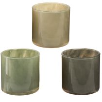 Product Decorative Glass Planter in Green Light Grey H10cm 3 Pcs