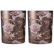 Product Decorative glass lantern peonies silver brown H12.5cm 2 pcs