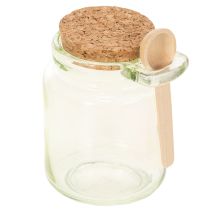 Product Decorative glass with cork lid and spoon, green, Ø7cm, H10cm, 2 pieces