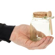 Product Decorative glass with cork lid and spoon, green, Ø7cm, H10cm, 2 pieces