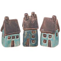 Product Decorative house ceramic blue brown vintage H6.5/7cm 6 pcs