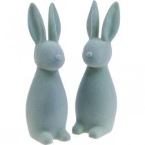 Deco Bunny Deco Easter Bunny Flocked Grey-Green H29.5cm 2pcs