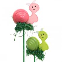 Decorative wooden snail on stick assorted colors 5cm 24pcs