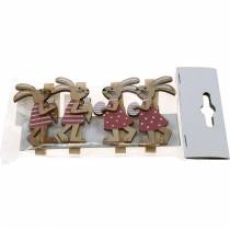 Product Easter Bunny Decorative Clips, Pink and White Wooden Easter Decorations, 7.5cm, 4 Pieces
