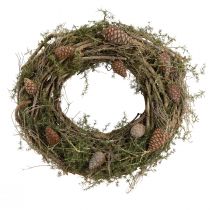 Product Natural decorative wreath with twigs and cedar cones, wooden wreath, door wreath, wall decoration, table decoration, country house/boho style, Ø40cm