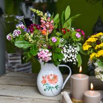 Decorative jug, flower vase vintage look, enamel jug with rose motif H19cm