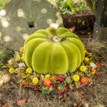 Decorative pumpkin flocked moss green 32cm