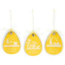 Product Decorative Easter eggs for hanging, white and yellow, wooden, Easter decoration, spring decoration, 6 pieces