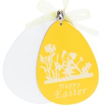 Product Decorative Easter eggs for hanging, white and yellow, wooden, Easter decoration, spring decoration, 6 pieces