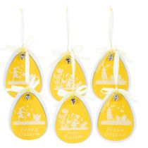 Product Decorative Easter eggs for hanging, white and yellow, wooden, Easter decoration, spring decoration, 6 pieces