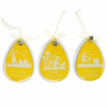Decorative Easter eggs to hang white, yellow wood Easter decoration spring decoration 6pcs