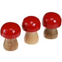 Product Decorative mushrooms red lacquered wooden mushrooms champignons H5cm Ø4cm 6 pcs