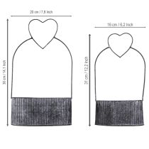 Product Decorative bowl oval metal with heart black 20/16cm set of 2