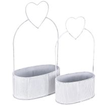 Product Decorative bowl oval metal with heart white 20/16cm set of 2