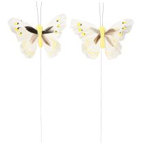 Product Decorative butterfly on wire yellow 8cm 12pcs