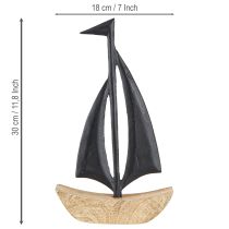 Product Decorative Sailboat Wood Metal in Natural Black H30.5cm