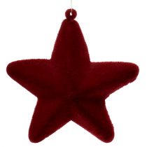 Product Decorative star dark red 20cm flocked