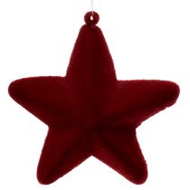 Product Decorative star dark red 20cm flocked