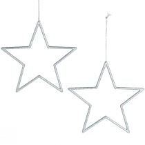 Product Decorative Star Silver Christmas Tree Ornament Glitter Ø12cm 12 Pieces Christmas Decoration