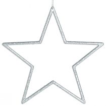 Product Decorative Star Silver Christmas Tree Ornament Glitter Ø12cm 12 Pieces Christmas Decoration