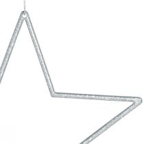 Product Decorative Silver Stars, Glitter Christmas Tree Ornaments, 18cm, 8 Pieces, Christmas Tree Decoration