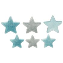 Product Decorative stars flocked scatter decoration blue Ø4/5cm 40 pcs