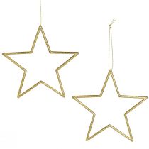 Product Decorative stars for hanging, tree ornaments, gold, Ø12cm, 12 pieces – Shiny Christmas decorations