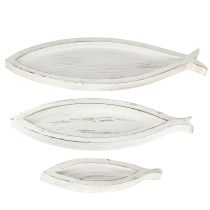 Product Decorative Tray Wood Fish White Natural L30/40/50cm Set of 3