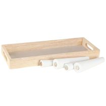 Product Decorative Tray Wood Mini Vases Ceramic White Gold 35x14cm