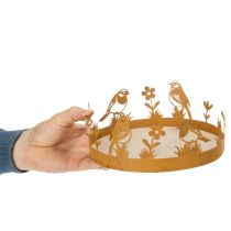 Product Decorative tray, table decoration with birds, spring decoration, rusted metal, Ø20cm H8.5cm