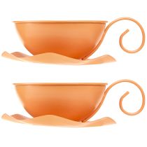 Product Decorative cup Ø16cm H9cm with plate metal decoration orange 2pcs