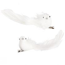 Product Decorative doves on clips, pair of doves with feathers and glitter, white, 16cm, 2 pieces