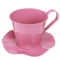 Product Decorative tea cup metal cup with plate pink Ø12 H10cm 8 pcs