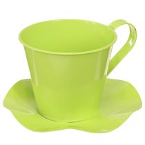 Product Decorative tea cup metal with plate light green Ø12 H10cm 8 pcs