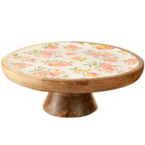 Product Decorative plate with base mango wood peach motif Ø26cm H9.5cm