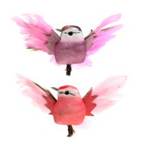 Decorative birds on clip pink / purple 9cm 8pcs