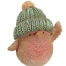 Product Decoration Bird with Hat Winter Decoration Blue Green H18cm 2 Pcs