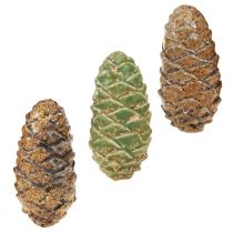 Product Decorative ceramic pine cones, assorted green, yellow, brown, 8.5cm, 6 pieces