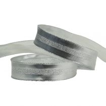 Decorative ribbon silver with stripes 25mm 20m